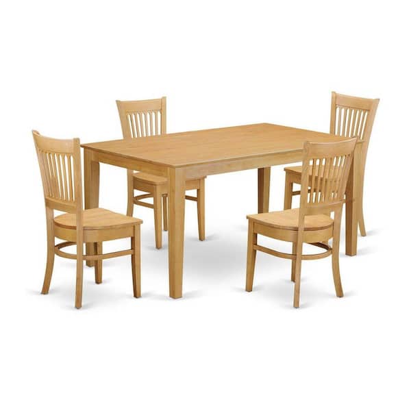 East West Furniture 5-Piece Rectangle Natural Oak Finish Solid Wood Top Dining Table with 4 Chairs with Lattice Back