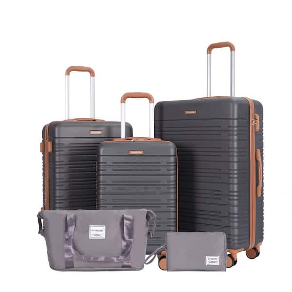 5-Piece Gray ABS Hardside Spinner Luggage Set with Travel Bag and Toiletry Bag (20/24/28 in. )