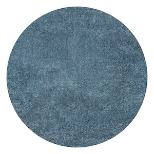 Haze Solid Low-Pile Turquoise 4 ft. Round Area Rug