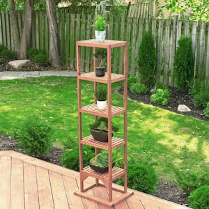 20 in. W x 15 in. D x 63 in. H Brown Wooden Tower Plant Stand