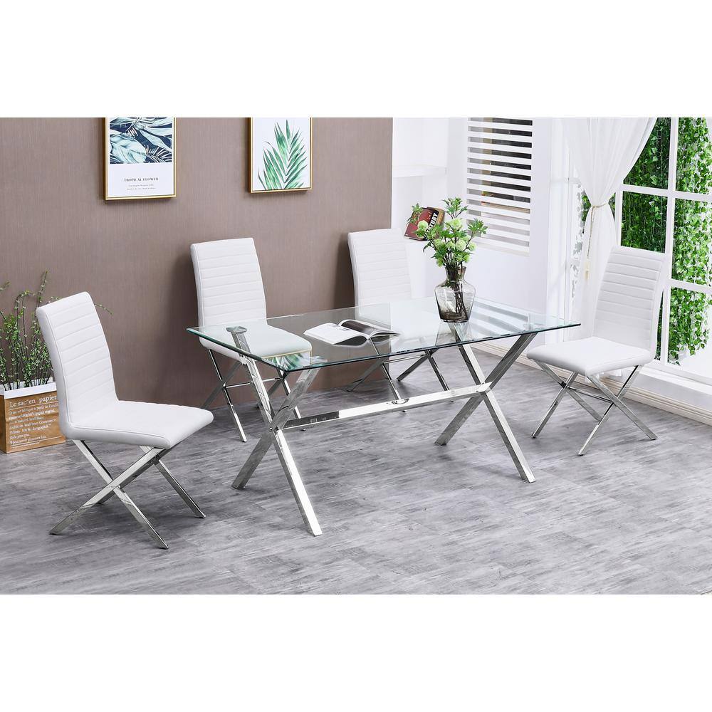 Timber 63'' Silver Glass and Stainless Steel Dining Table
