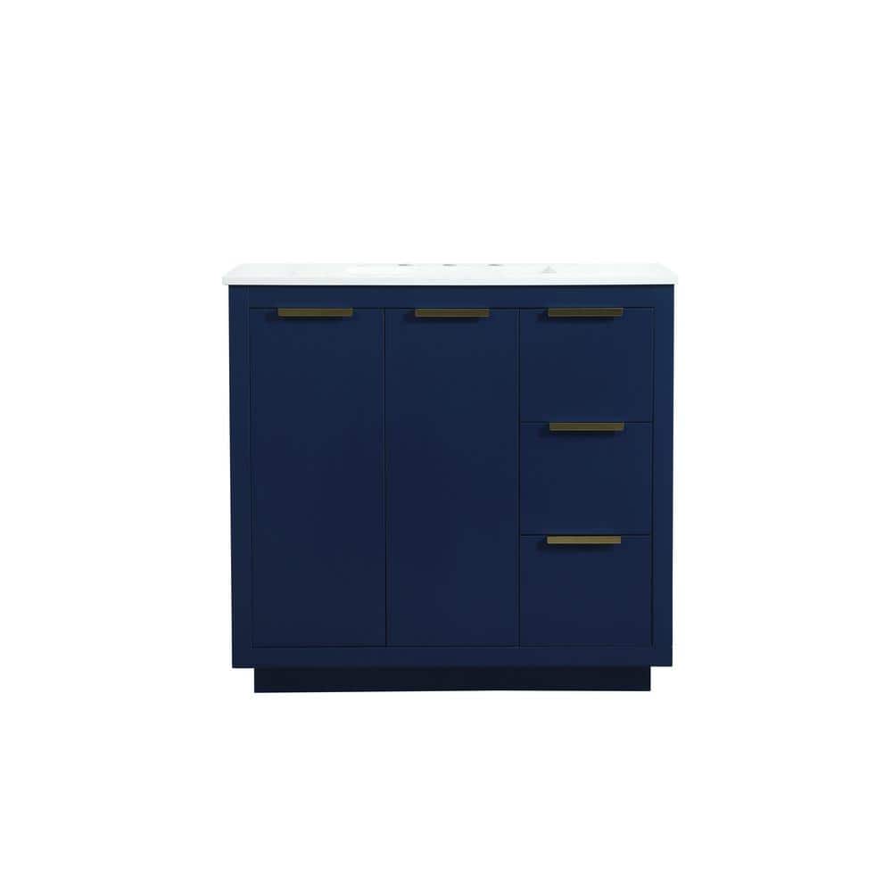 Timeless Home 36 in. W Single Bath Vanity in Blue with Engineered Stone Van