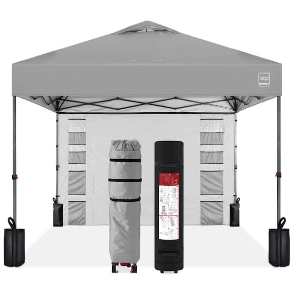 10 ft. x 10 ft. Silver Easy Setup Pop Up Canopy Portable Tent with 1-Button Push, Side Wall, Case