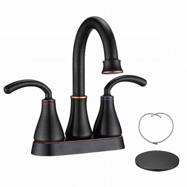 Satico Modern 4 in. Centerset Single-Hole Double-Handles Bathroom Sink Faucet with Pop-Up Drain in Oil-Rubbed Bronze