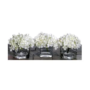 5 in. White Artificial Mini Hydrangea Floral Arrangement in Pot
