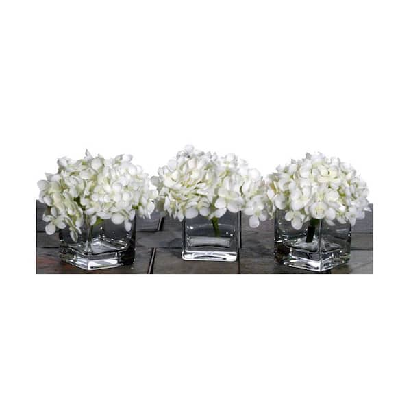 Vickerman 5 in. White Artificial Mini Hydrangea Floral Arrangement in Pot