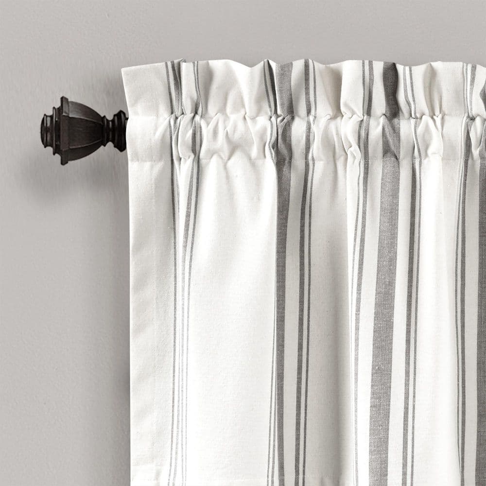 Gray and White Striped Cotton Rod Pocket Window Valance