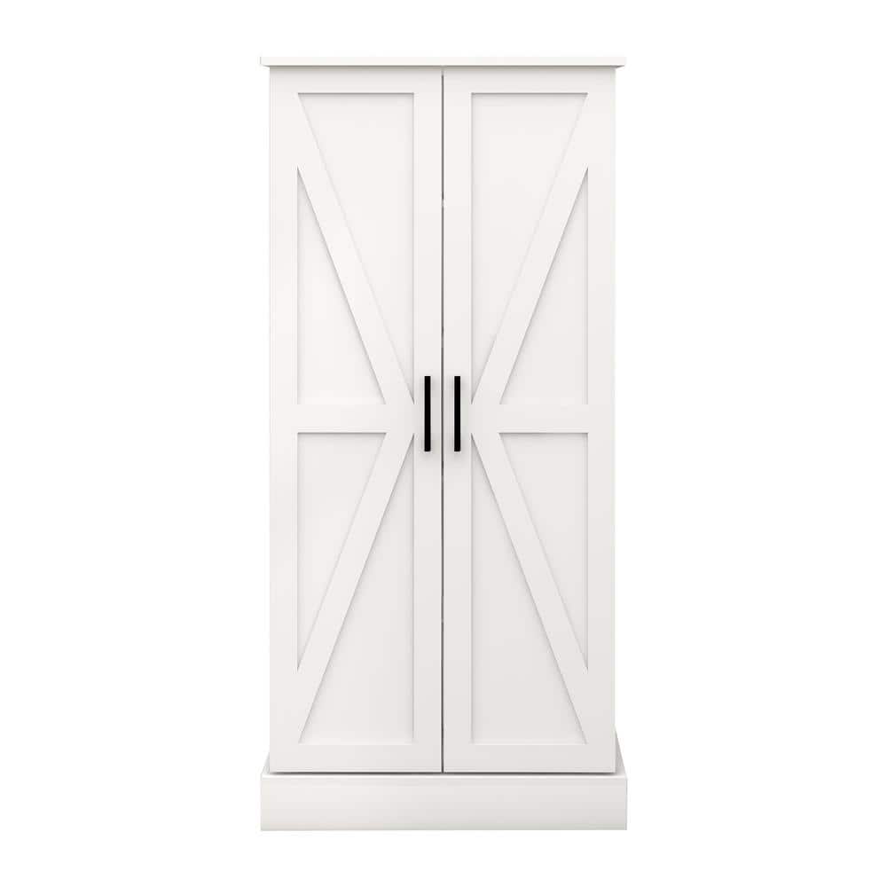 White Wood 23.62 in. Pantry Cabinet with 2 Doors and Adjustable Shelves