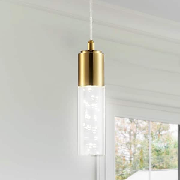 JONATHAN Y Bolha 4.75 in. 1-Light Bubble Acrylic/Iron Modern Minimalist Integrated LED Brass Gold Pendant
