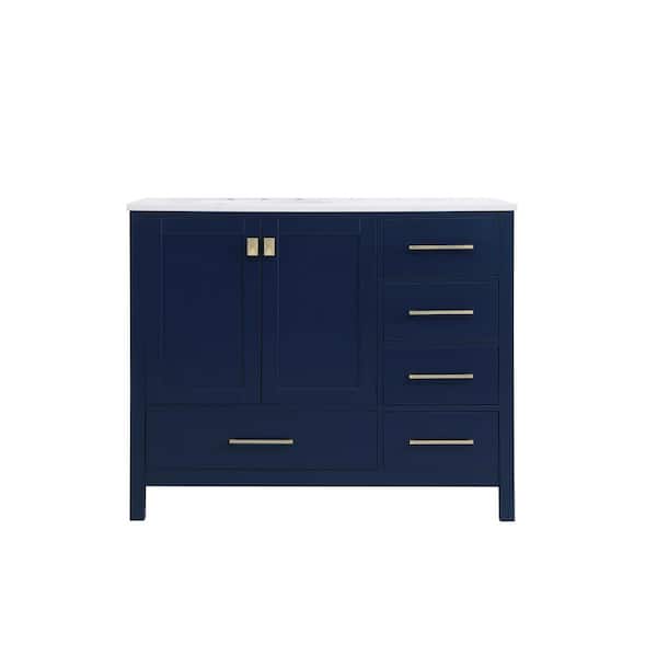 Unbranded Timeless Home 42 in. W x 22 in. D x 34 in. H Single Bathroom Vanity in Blue w/ Calacatta Engineered Stone w/ White Basin