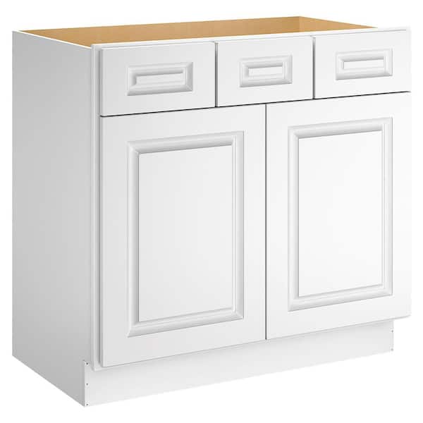 Newport 36-in W X 21-in D X 34.5-in H in Raised PanelWhite Plywood Ready to Assemble Floor Vanity Base Kitchen Cabinet