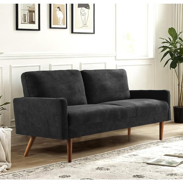 US Pride Furniture Angles 67 in. Wide Square Arm Velvet Modern Rectangle Sofa in. Black