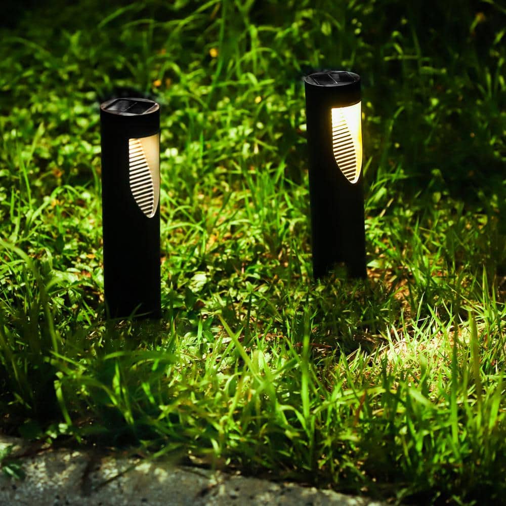 12.2" Black Solar LED Pathway Lights with Yellow Shade