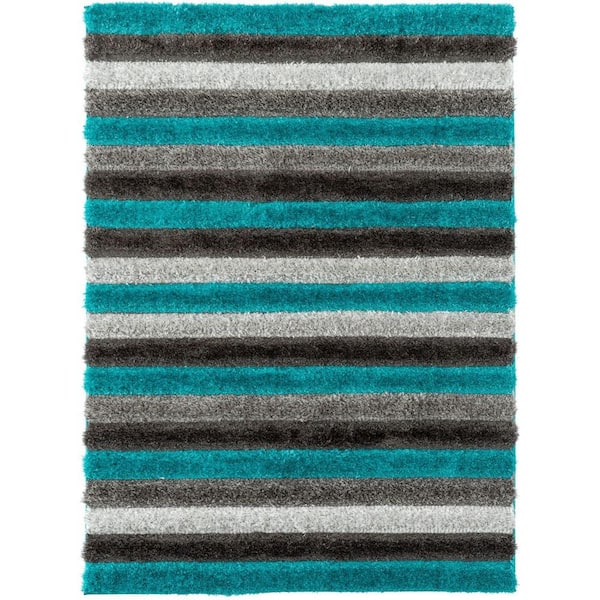 LUXE WEAVERS Lantanas Collection Turquoise 8 ft. x 10 ft. Shag Geometric  Abstract Polypropylene Area Rug 7119 Turquoise 8x10 - The Home Depot