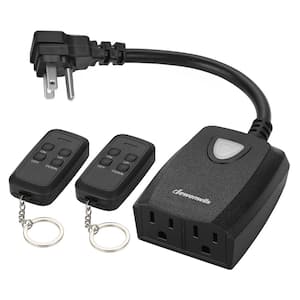 Outdoor Dimmer for String Lights, Remote Control Dimmer with 2 Remotes, Weatherproof Dimmer Plug, Black