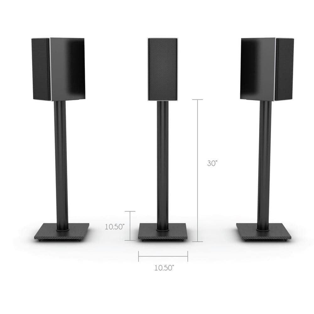 Black Adjustable Steel Bookshelf Speaker Stands with Cable Management, Set of 2