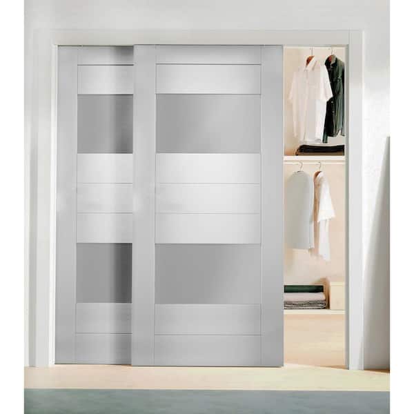 Assembly Required 56 in. x 84 in. Single Panel White Solid MDF Sliding Doors with Bypass Top Mount Kit