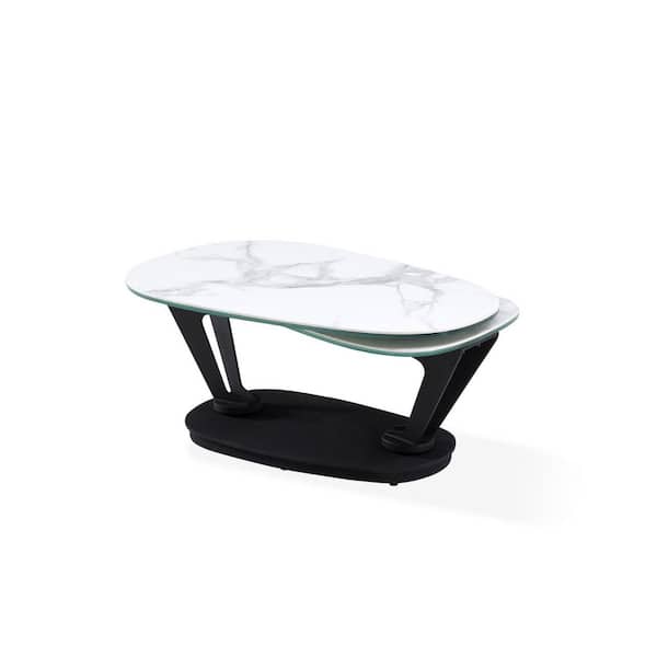 35.50 in. White Oval Ceramic Tile Coffee Table