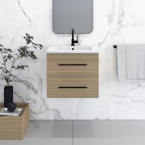 Napa 24 W x 20 D 21.58 H Single Sink Bathroom Vanity Wall Mounted In Sand Pine with White Acrylic Integrated Countertop