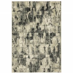 Grey Beige Charcoal and Blue  4 ft. x 6 ft. Abstract Power Loom Stain Resistant Area Rug