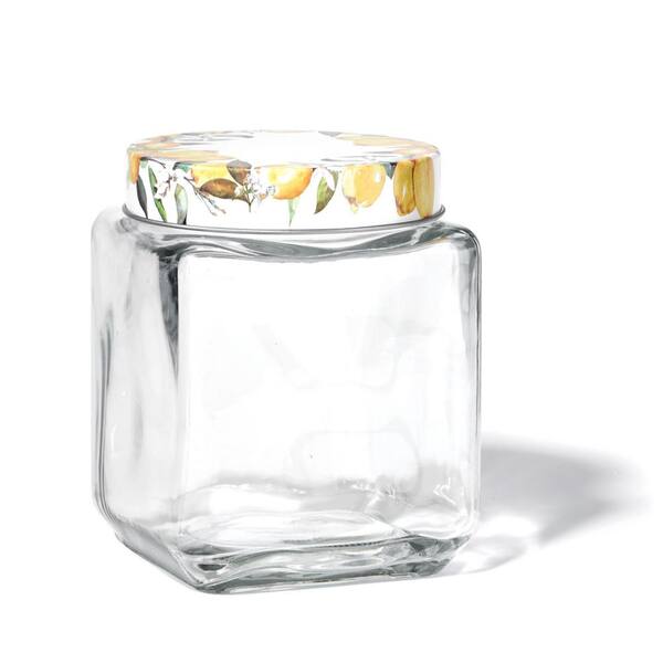 3-Piece Set Bing Cherries Square Clear Glass Jars with Printed Lids