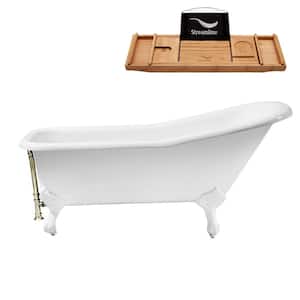 66 in. Cast Iron Clawfoot Non-Whirlpool Bathtub in Glossy White with Brushed Nickel Drain and Glossy White Clawfeet