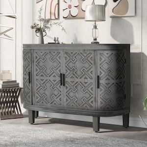 Antique Gray Wood 47.2 in. Sideboard with Antique Pattern Doors, Accent Storage Cabinet(47.2" W x 15.2" D x 33.5" H)