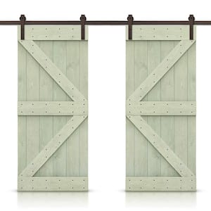 K Series 76 in. x 84 in. Pre-Assembled Sage Green Stained Wood Interior Double Sliding Barn Door with Hardware Kit