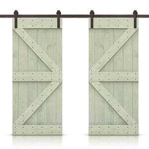 K Series 84 in. x 84 in. Pre-Assembled Sage Green Stained Wood Interior Double Sliding Barn Door with Hardware Kit