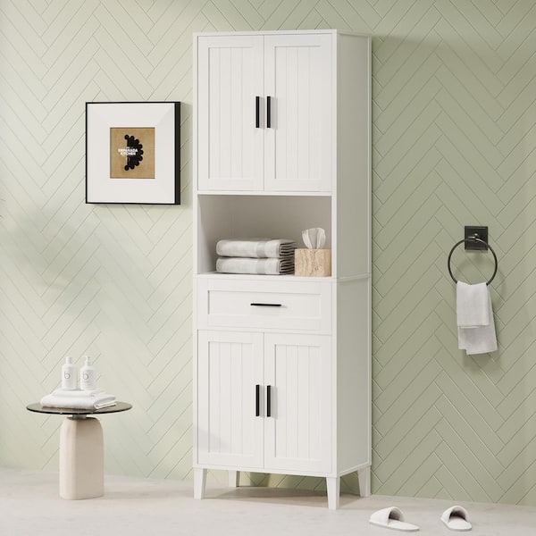 23 in. W x 14 in. D x 71 in. H White Freestanding Linen Cabinet