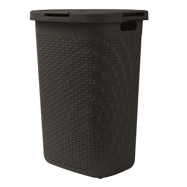 Photo 1 of 60 l Brown Plastic Slim Laundry Basket Laundry Hamper with Cutout Handles Dirty Clothes Storage- LID INSIDE`