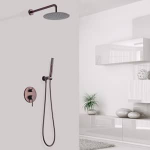 1-Spray Patterns with 1.5 GPM 10 in. Wall Mounted Dual Shower Heads with Rough-In Valve in Brown