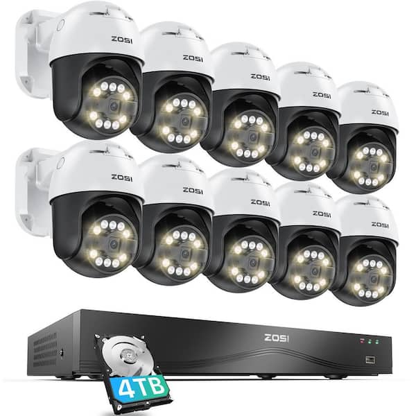 4K 8MP 16-Channel 4TB NVR Home Security Camera System with 10 360°Pan Tilt Wired Outdoor Cameras, 32CH Expandable