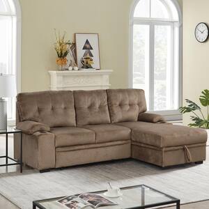 Brown 64 in. Polyester Padded Upholstered Modern Sofa Bed Reversible Sleeper Sectional Sofa