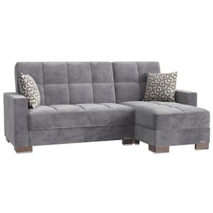 Basics Collection Grey Convertible L-Shaped Sofa Bed Sectional With Reversible Chaise 3-Seater With Storage