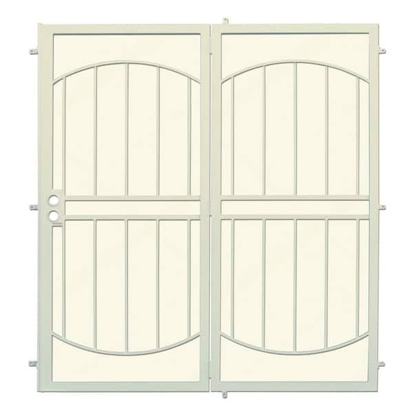 Unique Home Designs 72 in. x 80 in. Arcada Navajo White Projection Mount Outswing Steel Patio Security Door with Expanded Metal Screen