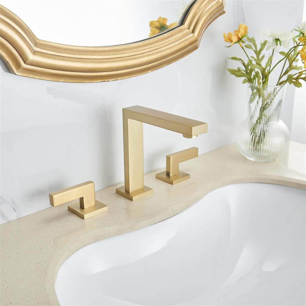 Brushed Gold Brass Double Handle Widespread Bathroom Faucet