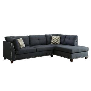 Laurissa 35 in. W With Straight Arm 2 Pieces Linen L-Shaped Sectional Sofa In Blue