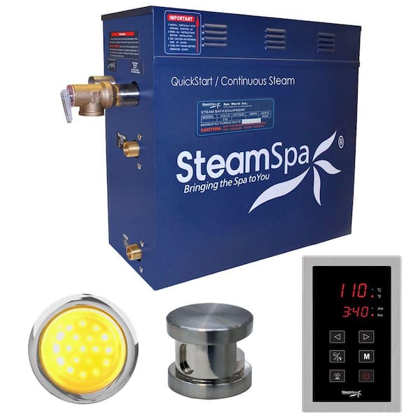 SteamSpa Indulgence 4.5kW QuickStart Steam Bath Generator Package in Polished Brushed Nickel