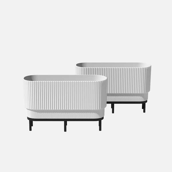 Veradek Demi 30 in. L x 10 in. W x 18.25 in. H in. Rectangular Raised with Stand Plastic Planter, White/Black (2-Pack)