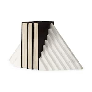 9.25 in. White 3D Modern Stepped Triangle Marble Bookends