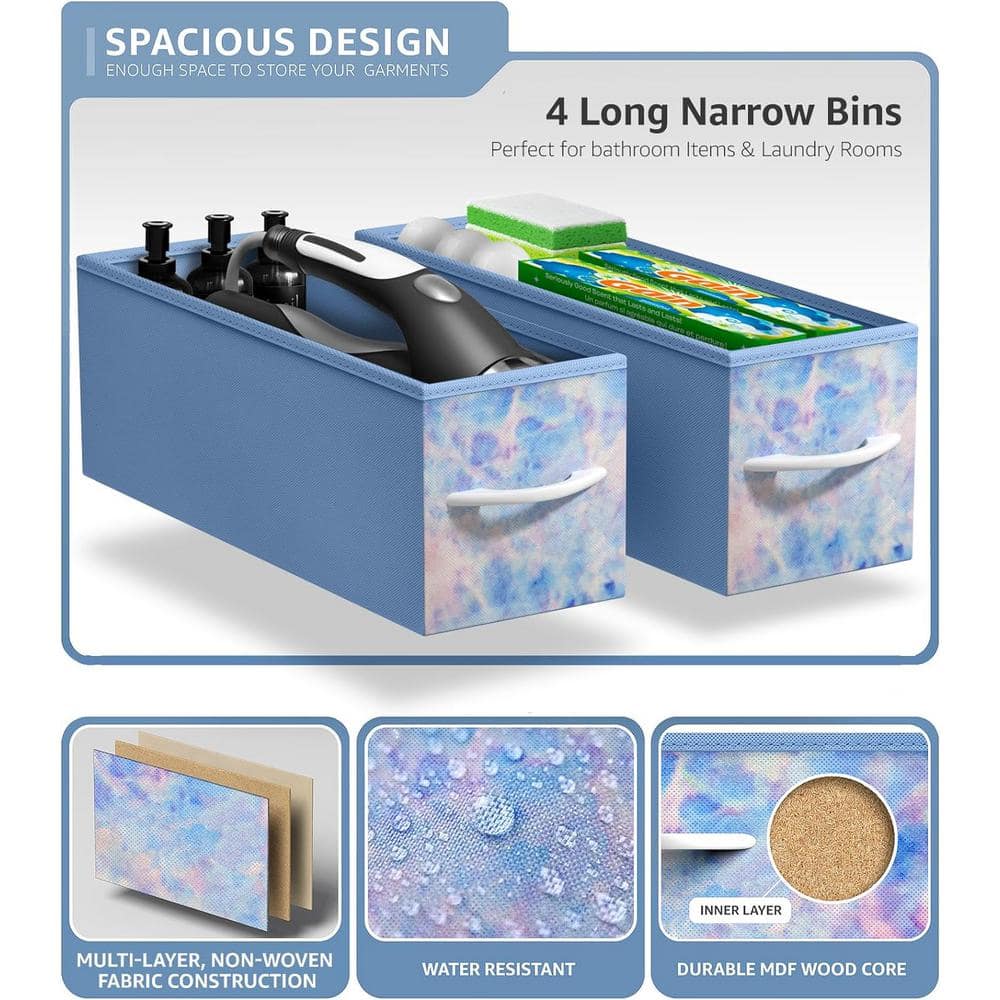 Narrow Blue and Tie-Dye Steel 4-Drawer Storage Tower
