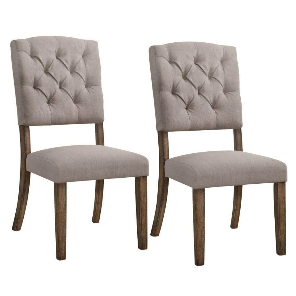 Benjara Beige and Brown Padded Side Chair with Flared Legs (Set of 2)