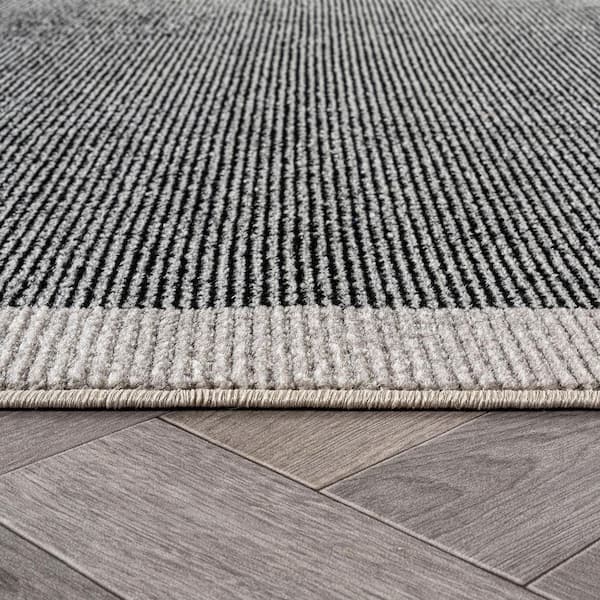 Modern Geometric Stripe Bordered Runner Rug for Living Room, Bedroom, or Entryway 2 ft. x 8 ft. Black