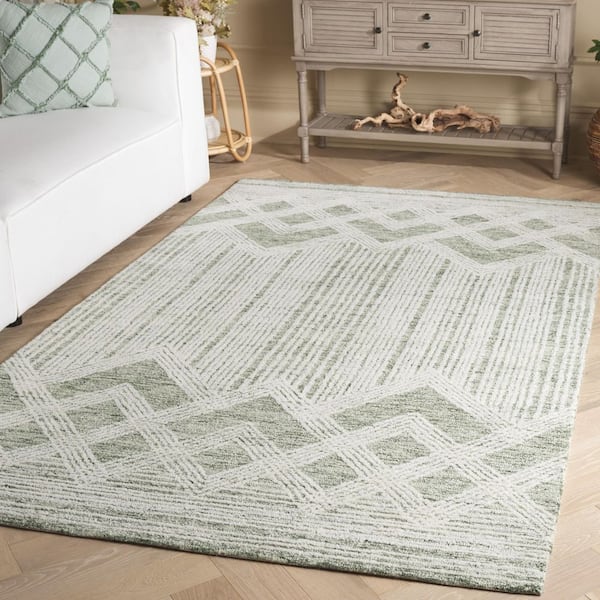 Pine 4 ft. x 6 ft. Sage/Ivory Zig-Zag Striped Area Rug