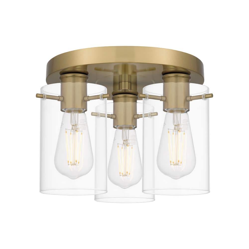 Regan 11.75" Brushed Gold Flush Mount with Clear Glass Shades