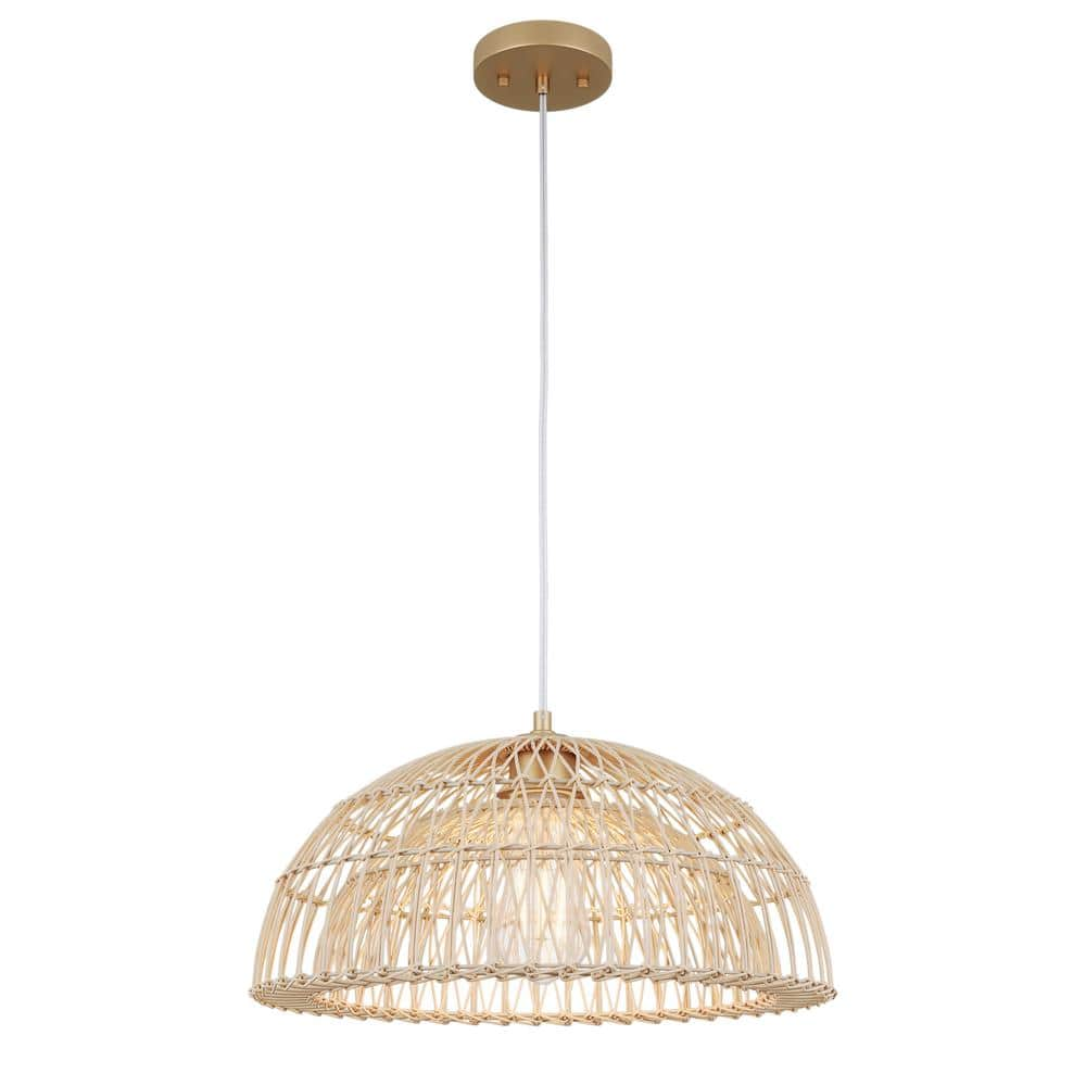 aiwen Rattan 1-Light 15.74 in. Boho Kitchen Island Pendant Light ...