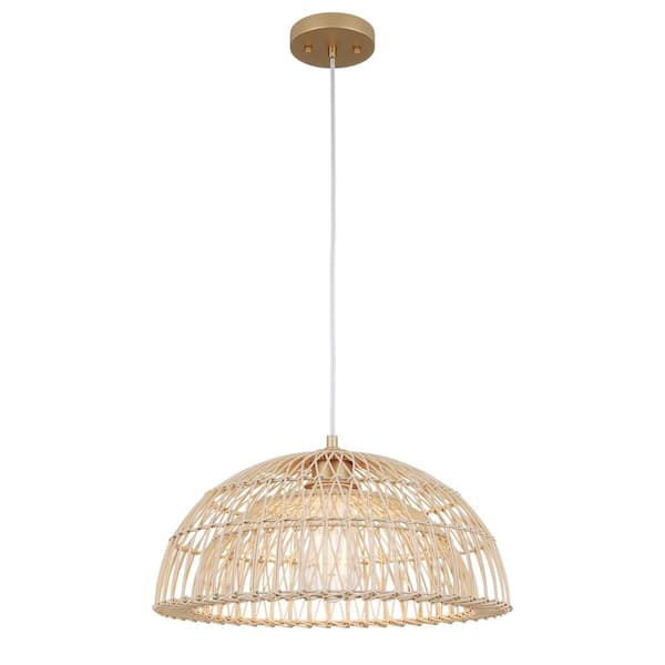 aiwen Rattan 1-Light 15.74 in. Boho Kitchen Island Pendant Light Adjustable Hanging Light