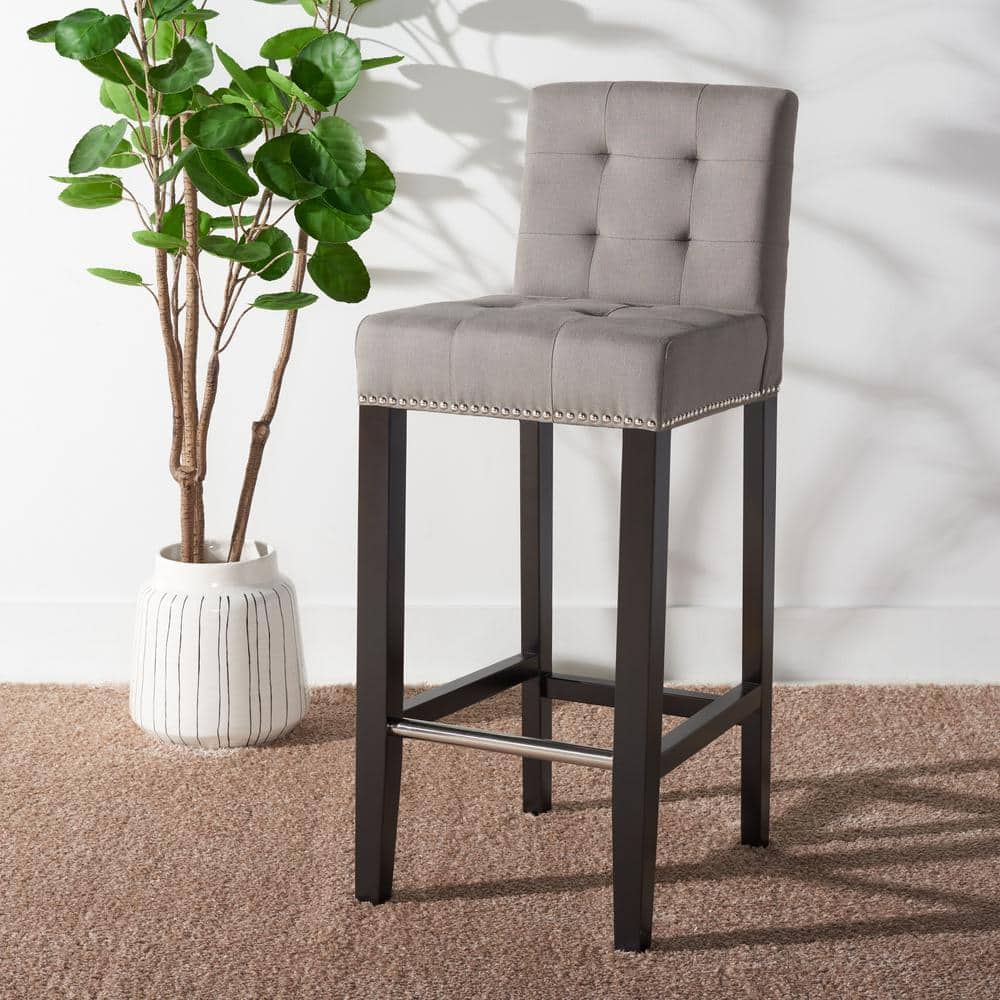 Seamist Gray Transitional Birchwood Bar Stool with Nailhead Trim