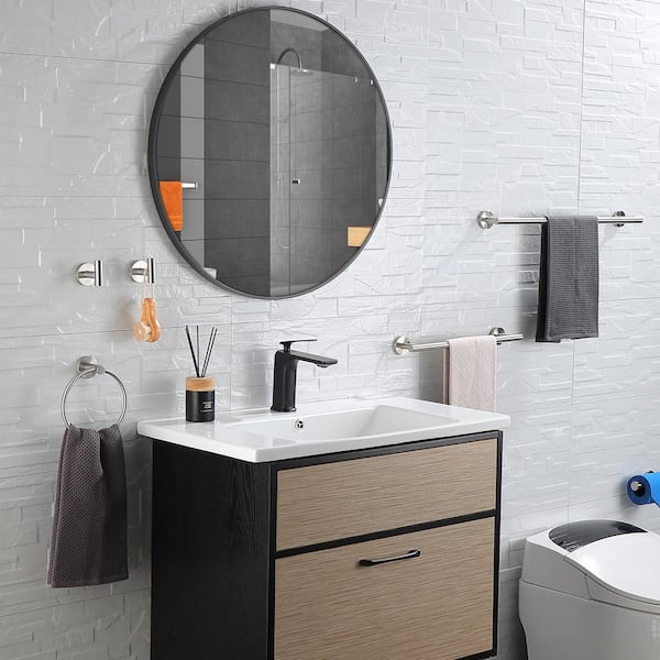 Modern 6-Piece Bath Hardware Set with Towel Rail x2 Paper Towel Rack x1 Towel Ring x1 Hook x2 in Brushed Nickel